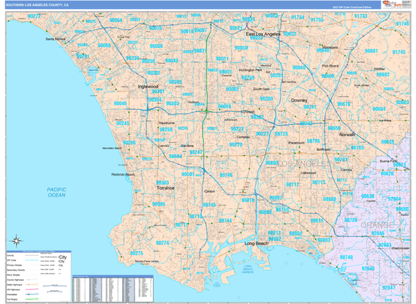 Southern Los Angeles County Metro Area Wall Map